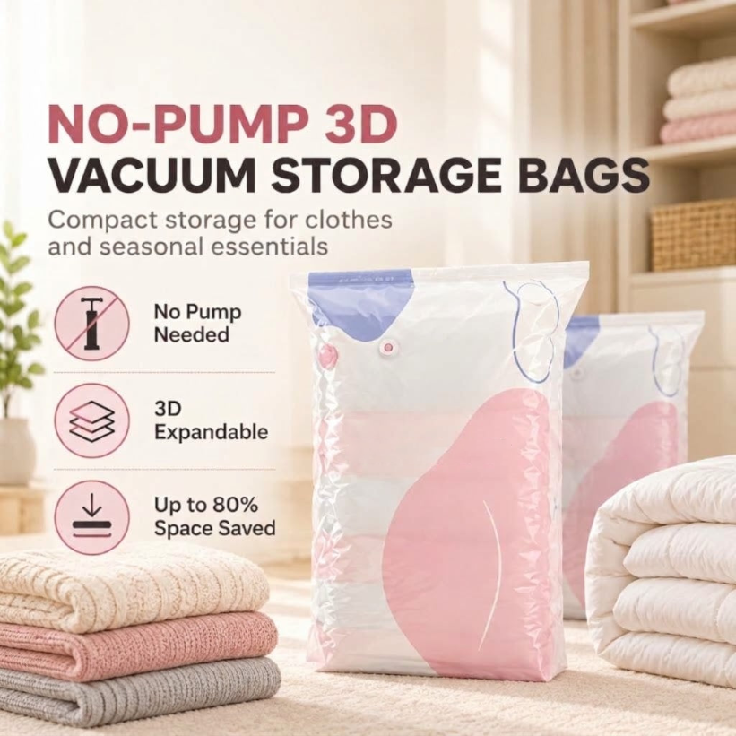 💨 No-Pump Vacuum Storage Bags ✨ Save Space, Store More! 🧺