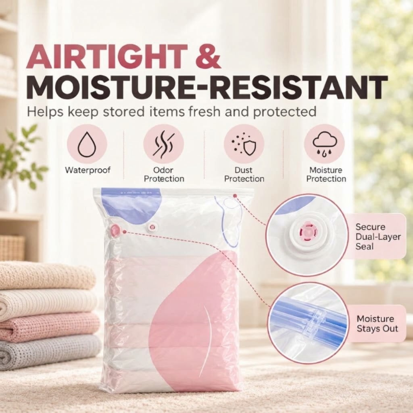 💨 No-Pump Vacuum Storage Bags ✨ Save Space, Store More! 🧺