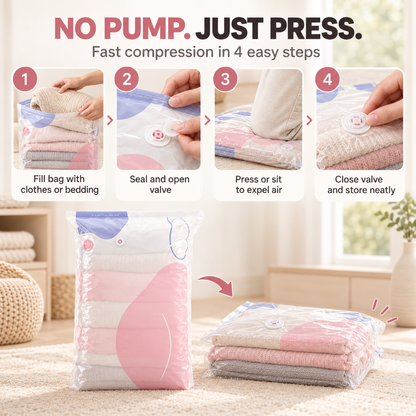 💨 No-Pump Vacuum Storage Bags ✨ Save Space, Store More! 🧺