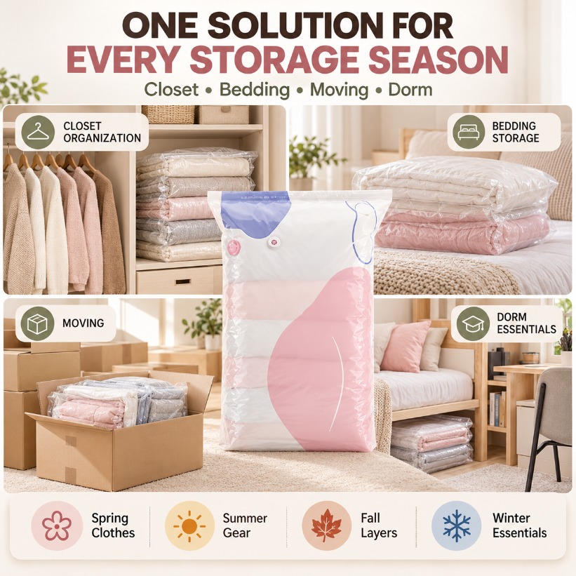 💨 No-Pump Vacuum Storage Bags ✨ Save Space, Store More! 🧺