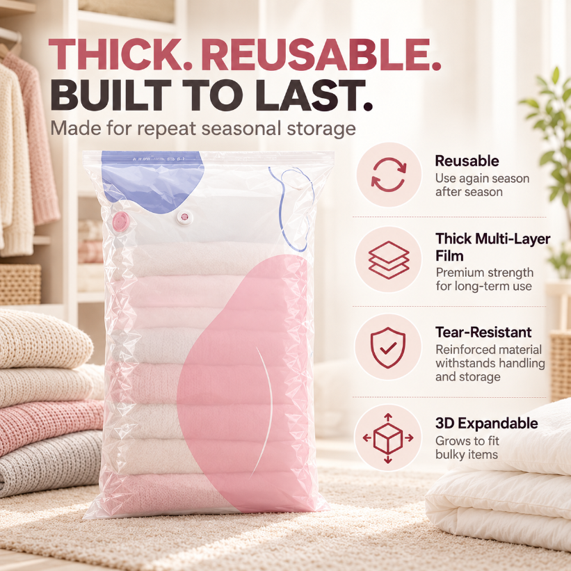 💨 No-Pump Vacuum Storage Bags ✨ Save Space, Store More! 🧺