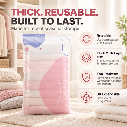 💨 No-Pump Vacuum Storage Bags ✨ Save Space, Store More! 🧺