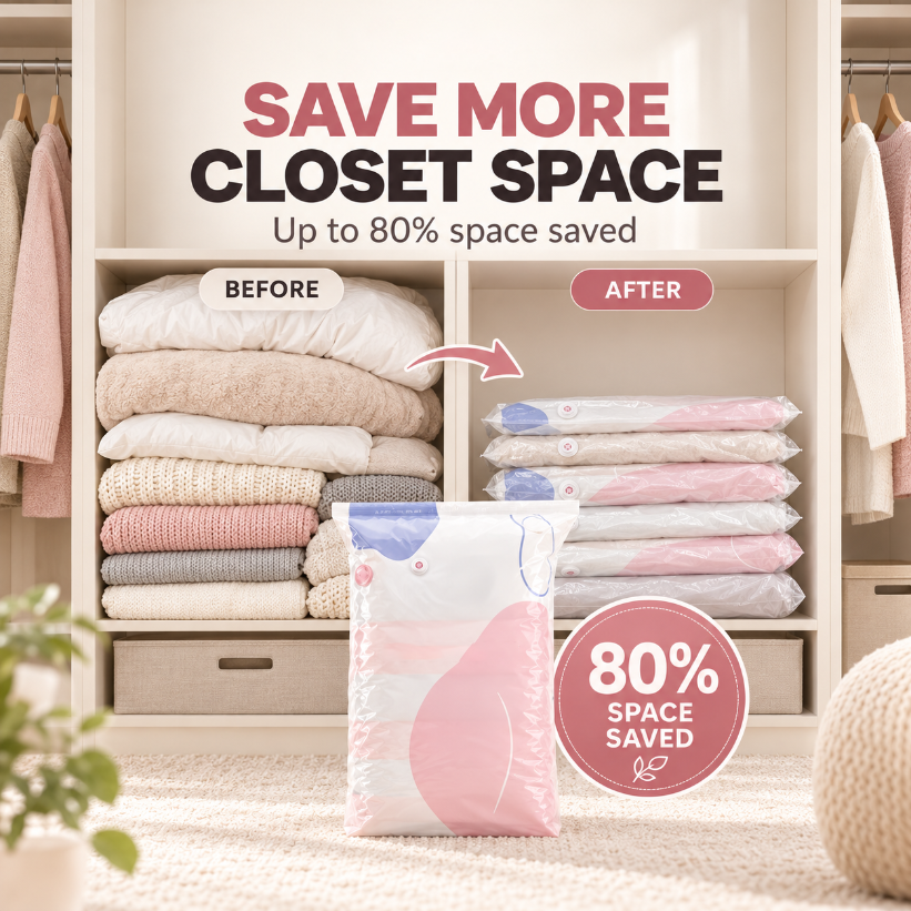 💨 No-Pump Vacuum Storage Bags ✨ Save Space, Store More! 🧺
